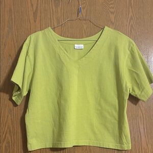 Pacific Cotton Lime Green Crop V-Neck Women's Top Size M